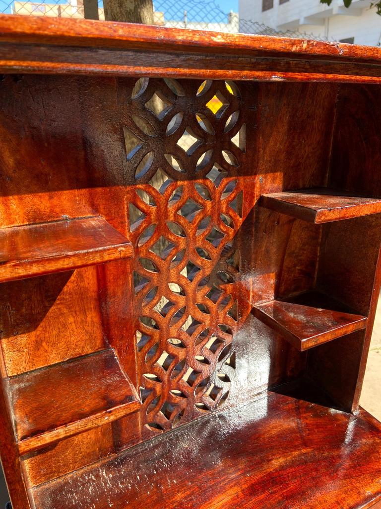 Handcrafted Wooden Wall Cabinet with Jali Work Drawer, Indian Decor
