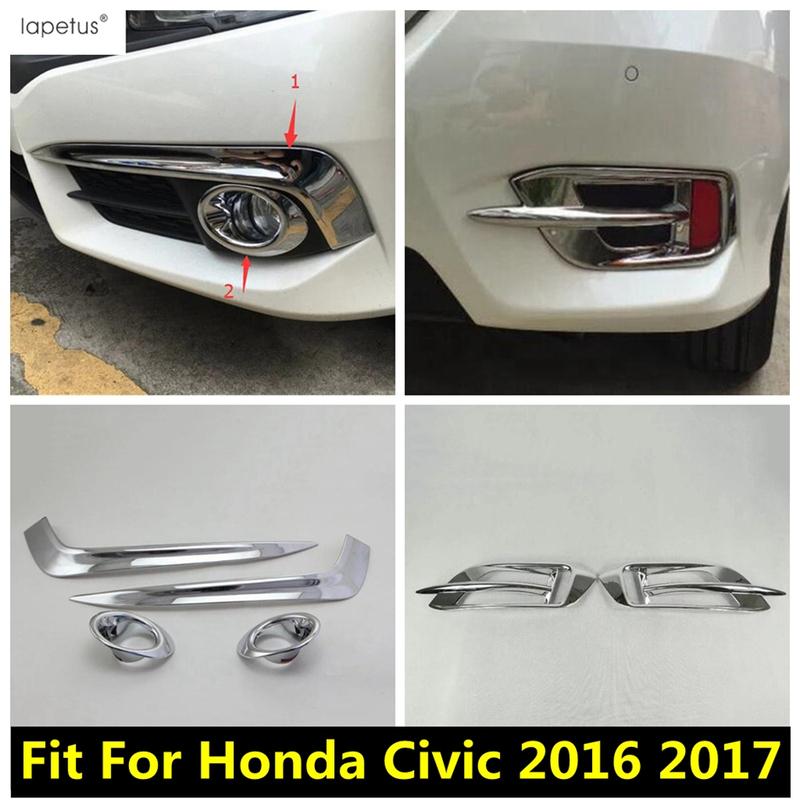 Chrome Front Rear Fog Lamp Light Ring Eyebrow Eyelid Molding Cover Trim For Honda Civic 2016 2017 Car Accessories Exterior Kit