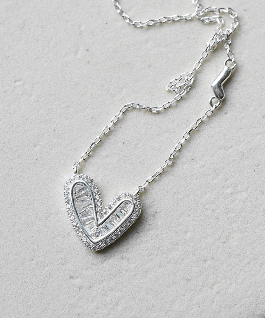 Alleun Silver 925 Asymmetrical Heart Cubic Pendant Chain Necklace