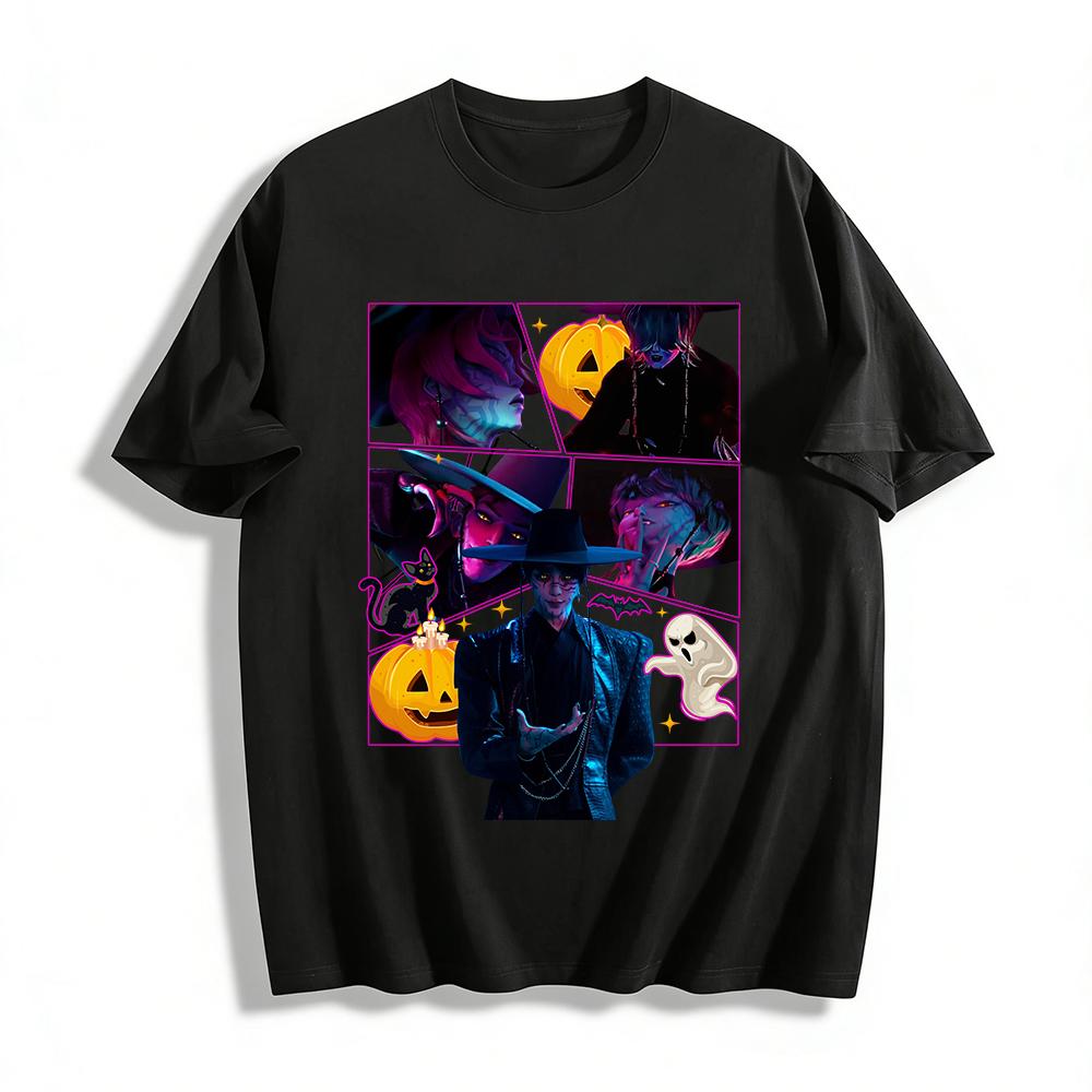 

Halloween Dark Style Patchwork Print Top Gothic Character Fun Element Casual Loose T-Shirt Pure cotton T-shirt XXS