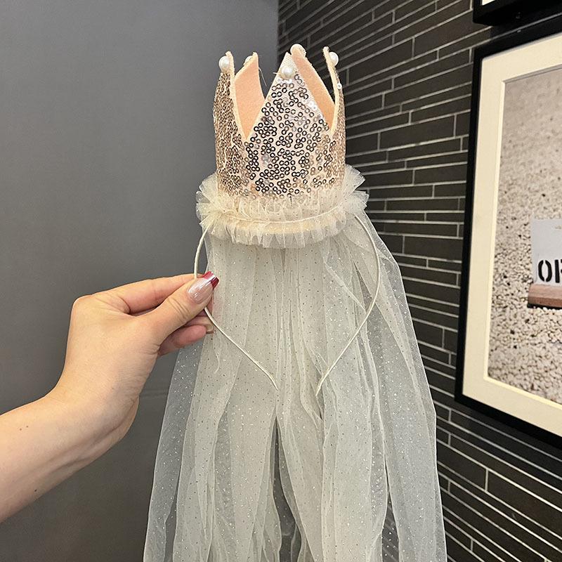 Voal cu Fundă din Dantelă Vintage, Diademă cu Strasuri, Bentiță pentru Fete