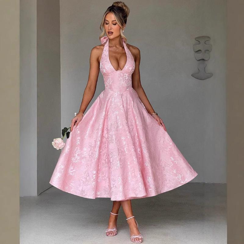 Sexy Elegant V Neck Halter High Waist A Line Long Evening Party Dress
