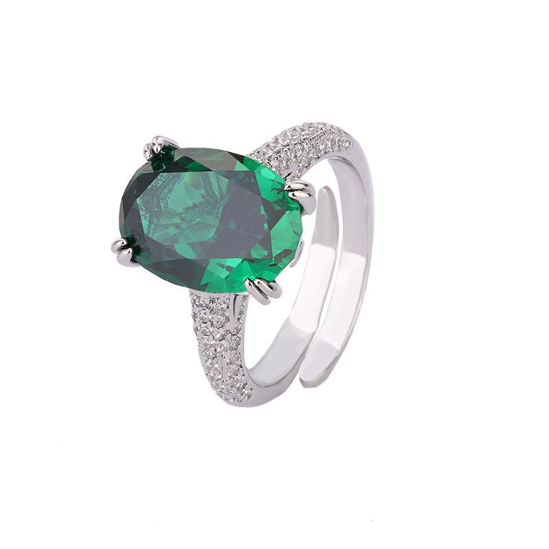Jewelry Copper Bottom Gold-Plated High Carbon Diamond Ice Flower Cut Pigeon Egg Copper Setting Temperament Ring Female 10 * 14