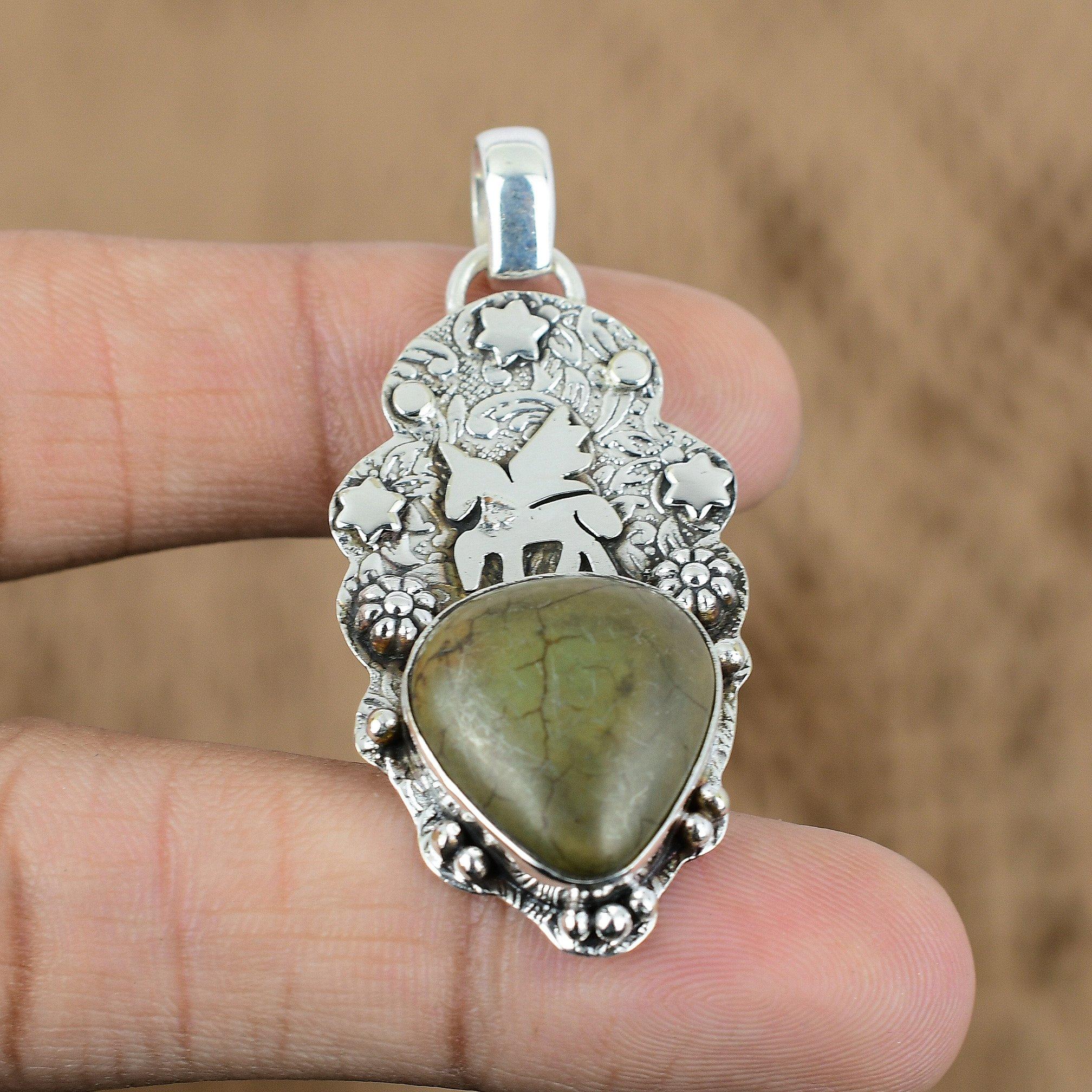 

Wedding Gift For Her 925 Silver Natural Tibetan Turquoise Pendant Unicorn