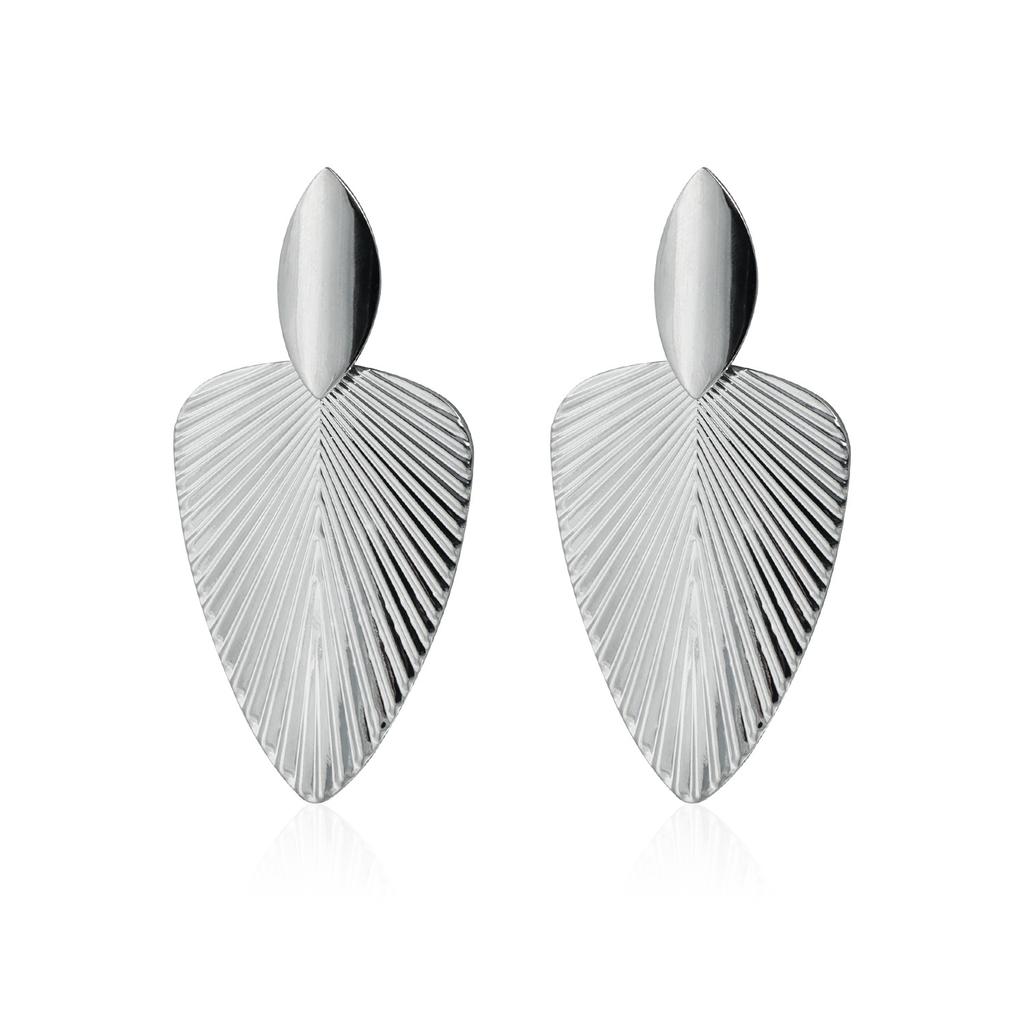 Boucles d'oreilles pendantes exagérées couleur argent texture métallique feuille pour femmes Hip-hop Punk Fête Bijoux Cadeaux