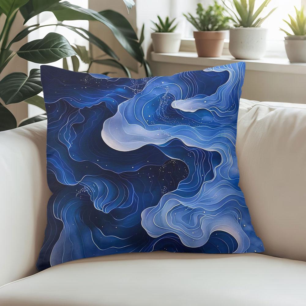 Blue Wave square Jacquard Pillow Cover for Sofa Office Waist Cushion Cover Home Decorative Pillowcase