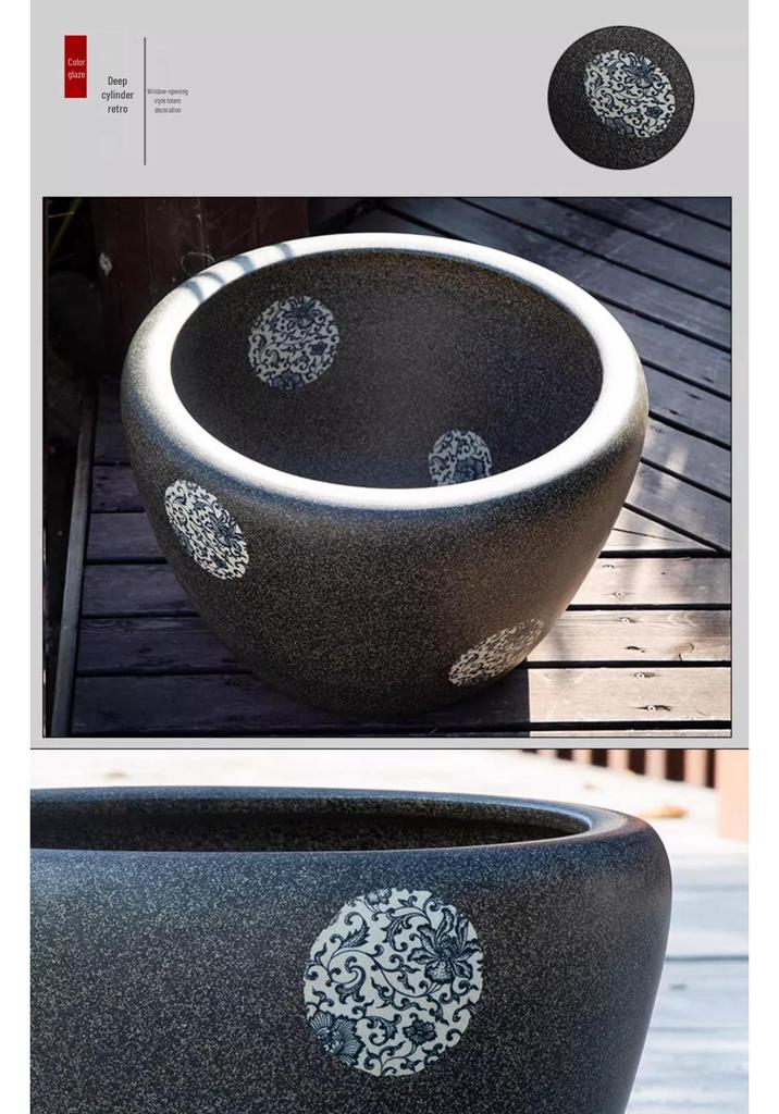 Jingdezhen Large Ceramic Goldfish & Water Lily Bowl for Courtyard