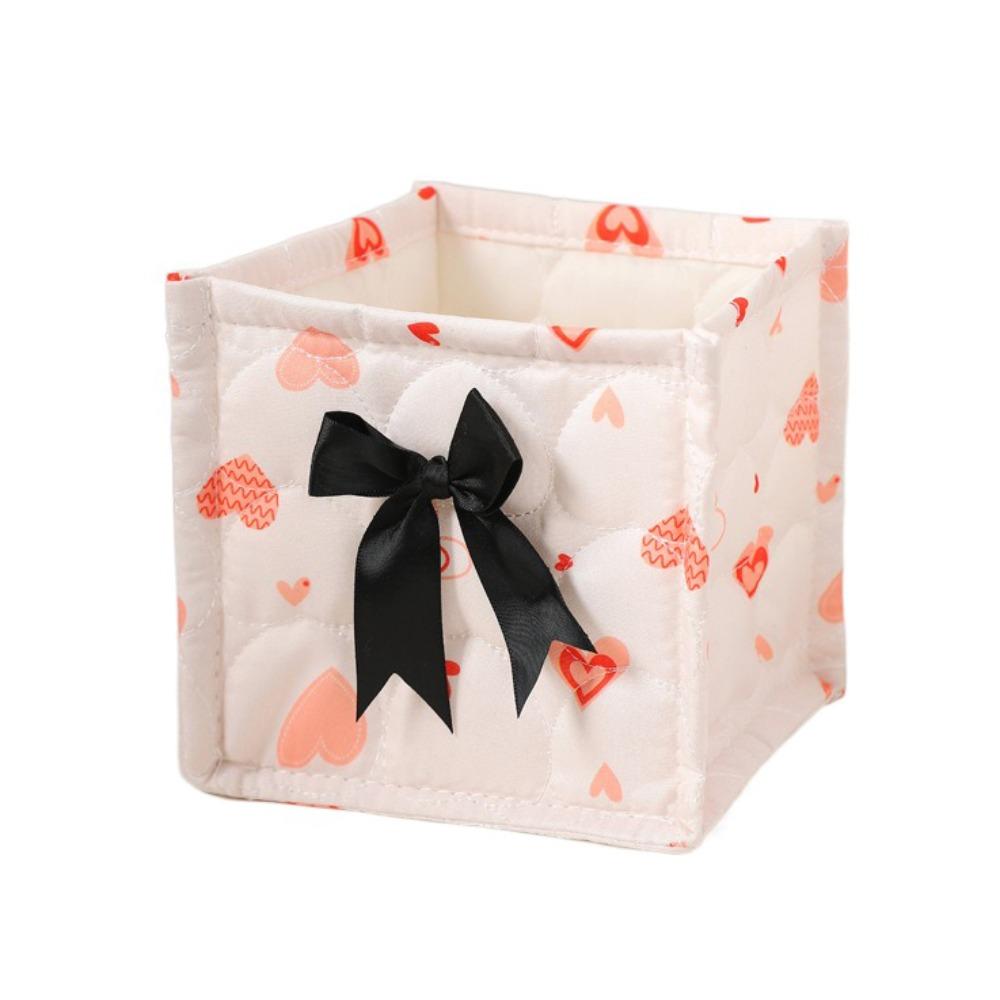 Square Desktop Storage Basket Bowknot Pattern Storage Frame Cute Organizer Box  Home Decoration
