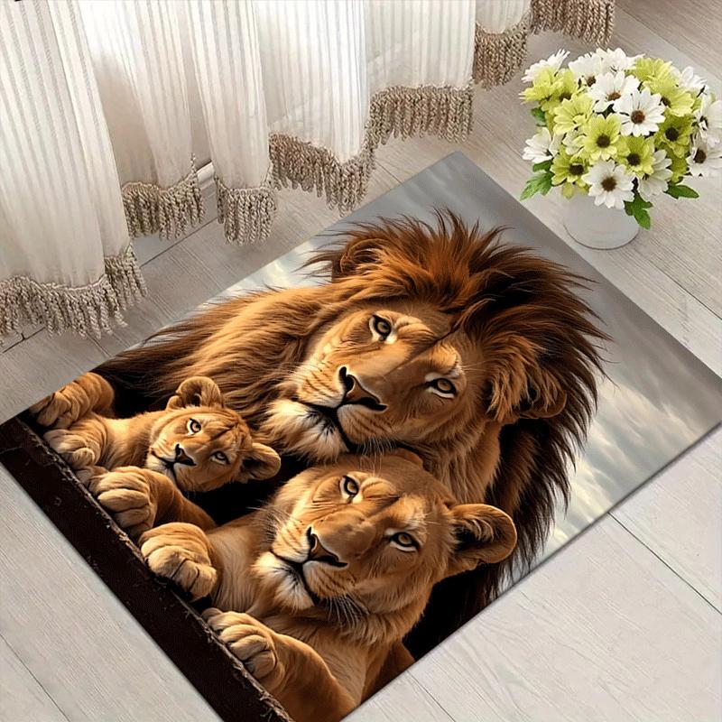 1pc Lion family Print, Design Area Rug - Soft, Anti-Slip, and Durable Gaming Room Decor for Bedroom, Living Room