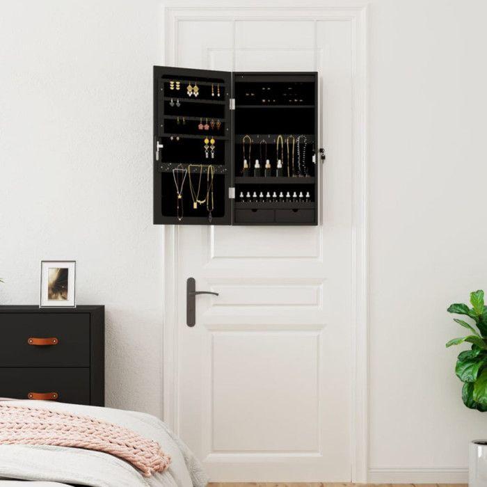 VidaXL Jewelry Cabinet with Mirror and LED Lighting Wall-Mounted Black 353230
