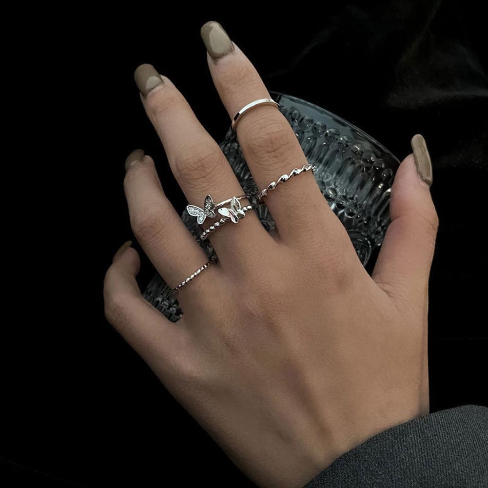NEW 4Pcs Fashion Butterfly Ring For Women Men Elegant Butterfly Metal Rings Set Valentine's Day Gift Luxury Party Jewelry Gift