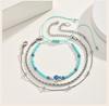 Layers Anklet Set for Women Twisted Chain Teal Turtle Charm Stainless Steel Non-tarnish Foot Bracelet Adjustable