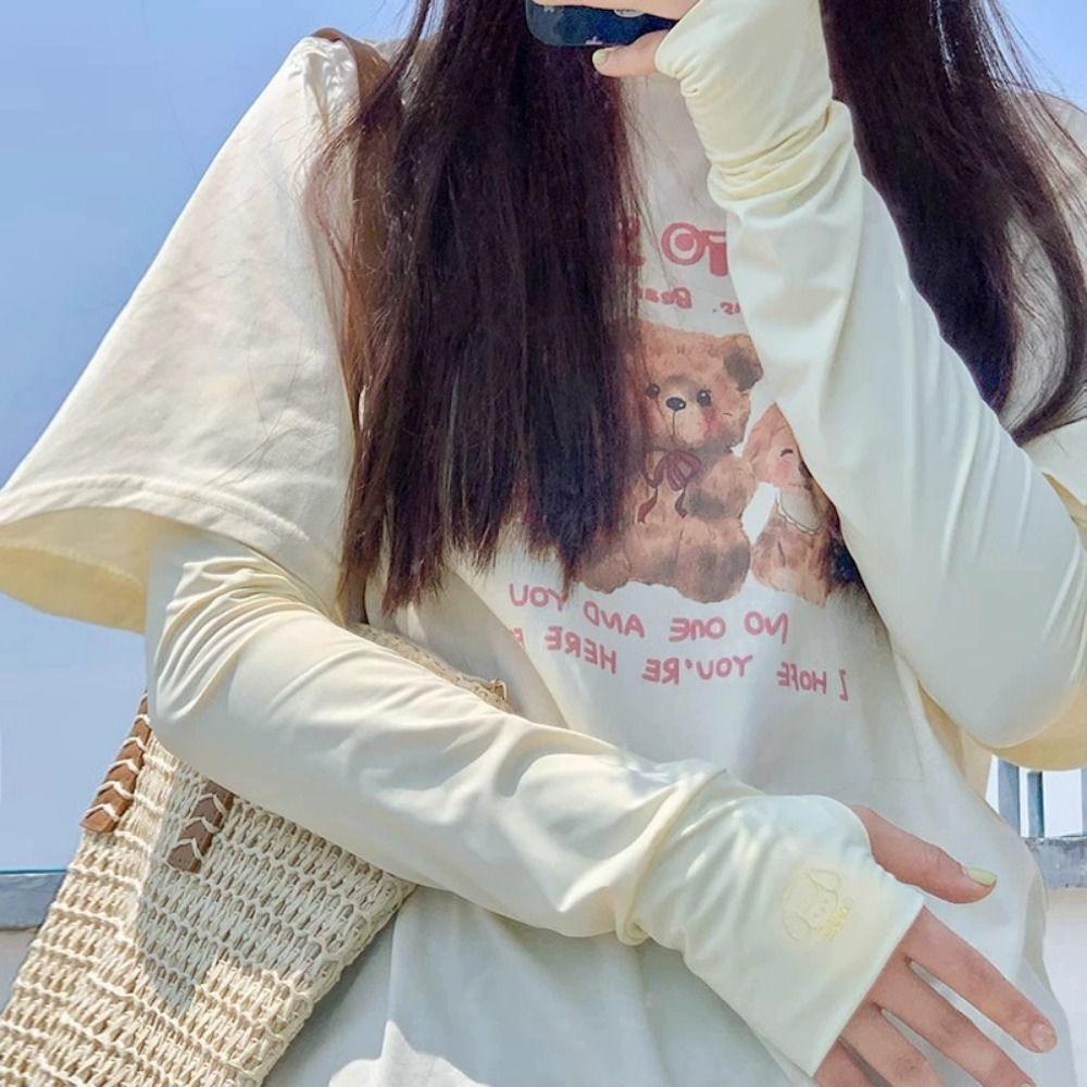 Cartoon Animals Sunscreen Arm Covers Elastic Cycling Gloves Long Ice Silk Sleeves  Driving