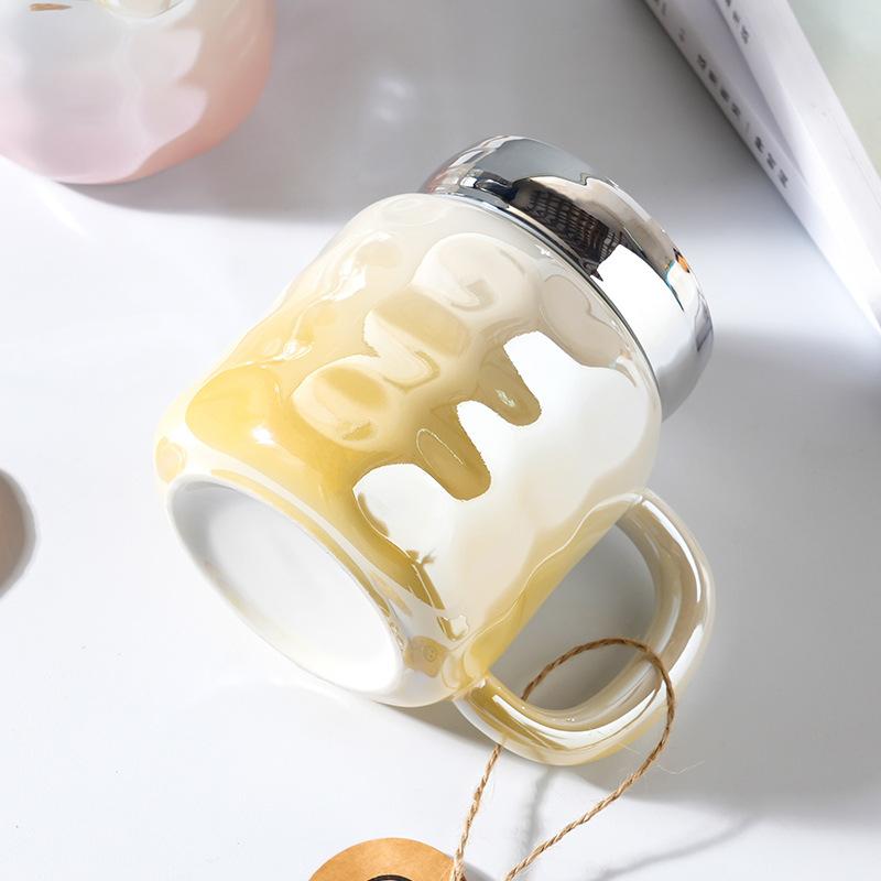 Spiegelbecher mit Deckel Bunt Hochwertig Große Kapazität Keramiktasse mit Henkel Ins-Stil Kreative Tasse Souvenirgeschenk
