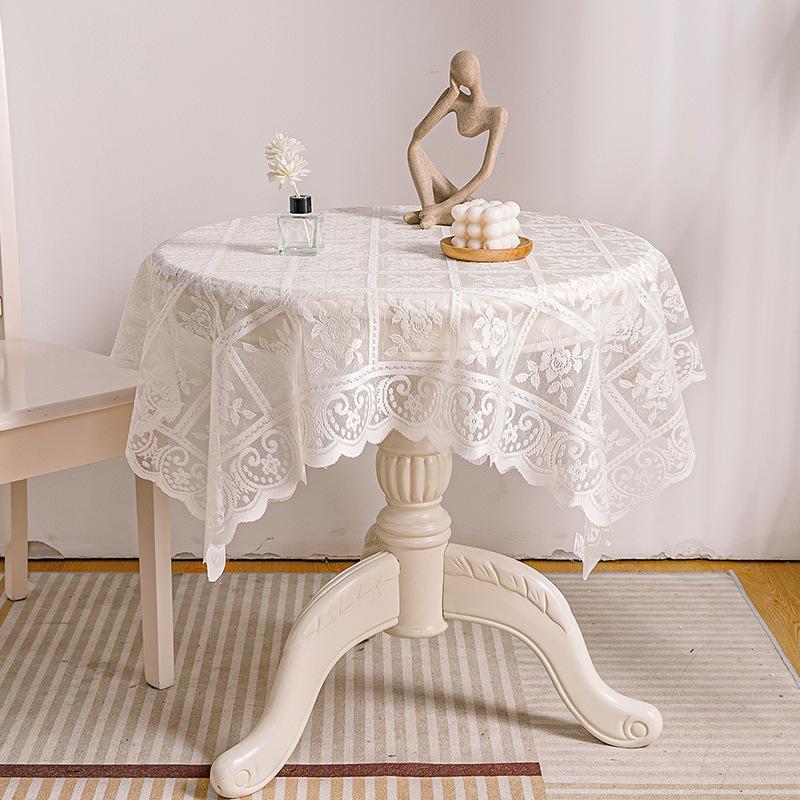 

American Non-Slip Crochet Lace Round Table Cloth Dining Table Cloth Retro Coffee Table Tablecloth Cabinet Cover Towel Dust-Proof Polyester Cotton 60*60