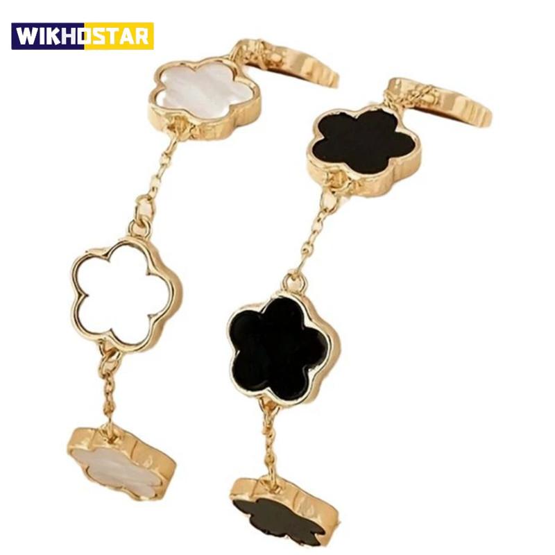 Black White Five Leaf Clover Bracelet Women Flower Bracelet Party Birthday Gift