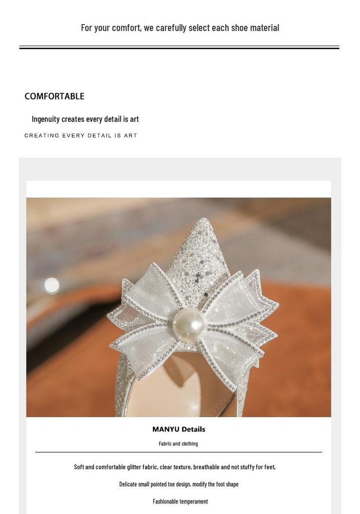 Champagne Gold Crystal Bow High Heels for Women - Elegant French Niche Bridal Shoes