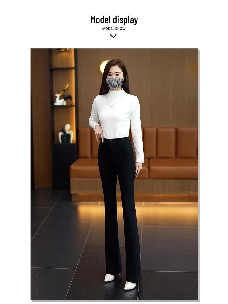 Women's High Waist Fleece-Lined Micro Flare Pants - Slim Fit, Elastic, Casual, and Versatile for Autumn and Winter.