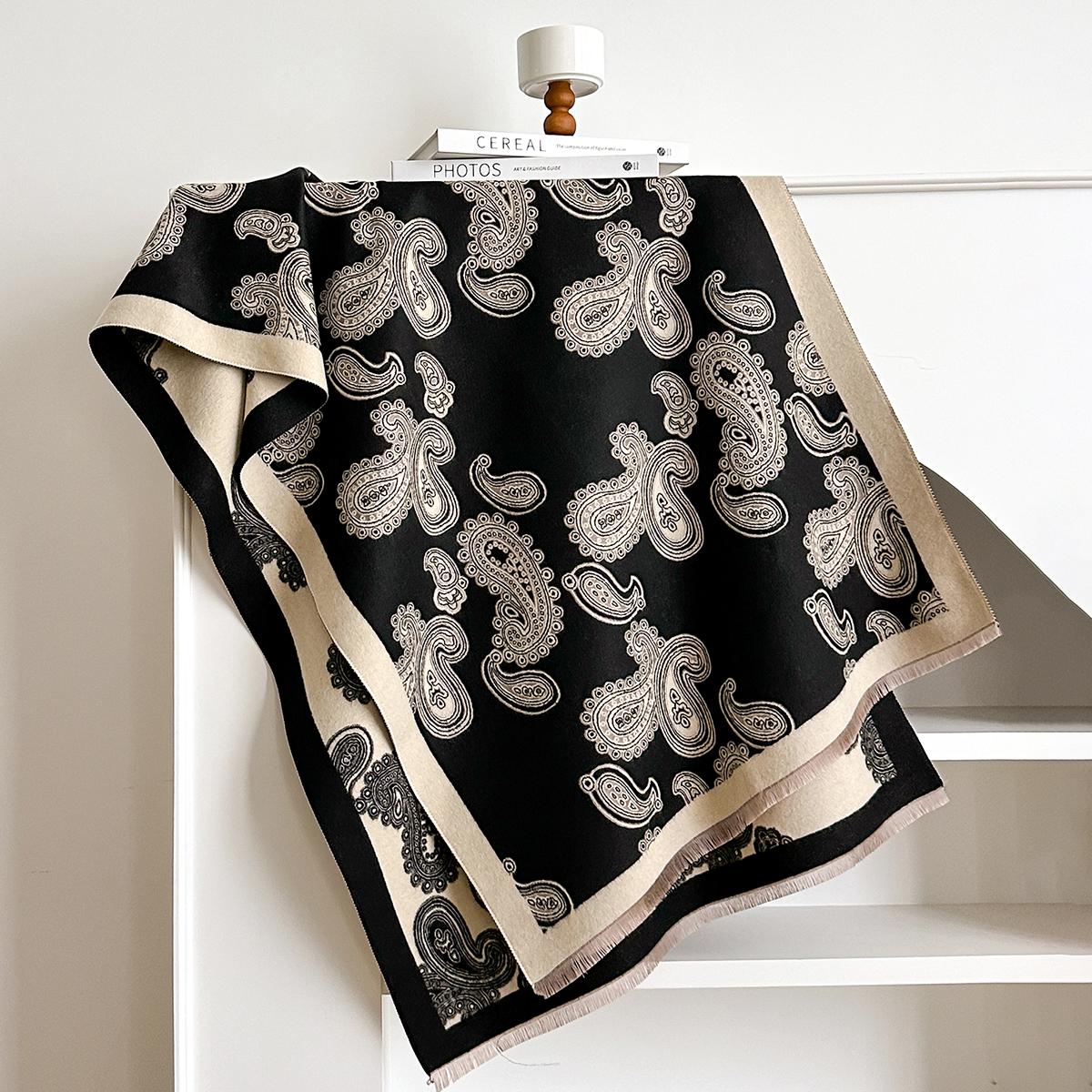 

Luxury Brand Two-Sided Jacquard Scarves Imitation Cashmere Warm Fringe Pashmina Shawl Winter Coldproof Windproof Blanket Scarf