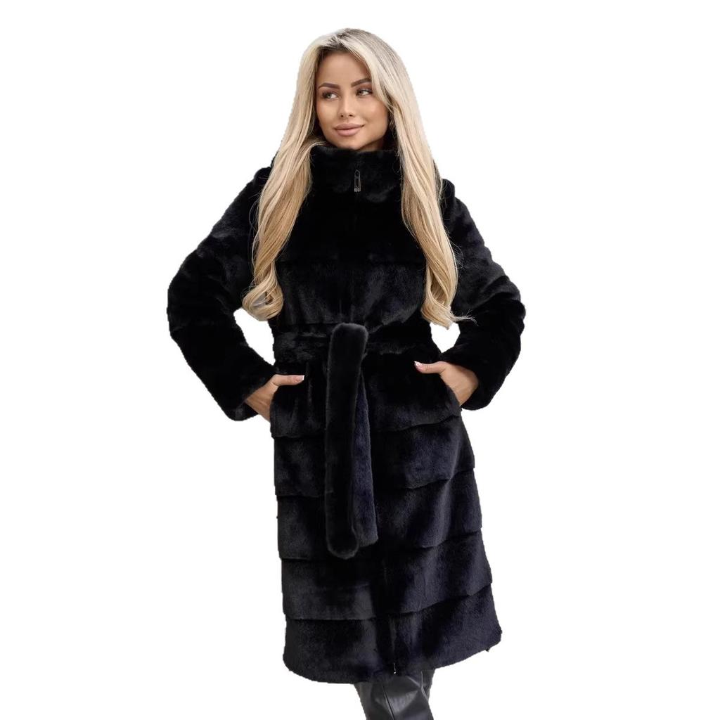 Fur Women's Coat Fur Jacket Extended Warm Hooded Mink Faux Fur Top