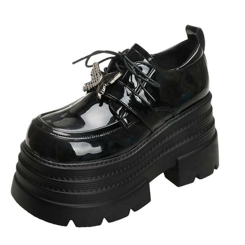 Fashion 10CM Patent Leather Chunky Heels Pumps 2025 Spring Autumn Ankle Boots Mary Jane Chunky Heels Buckle Platform Shoes Girls' shoes