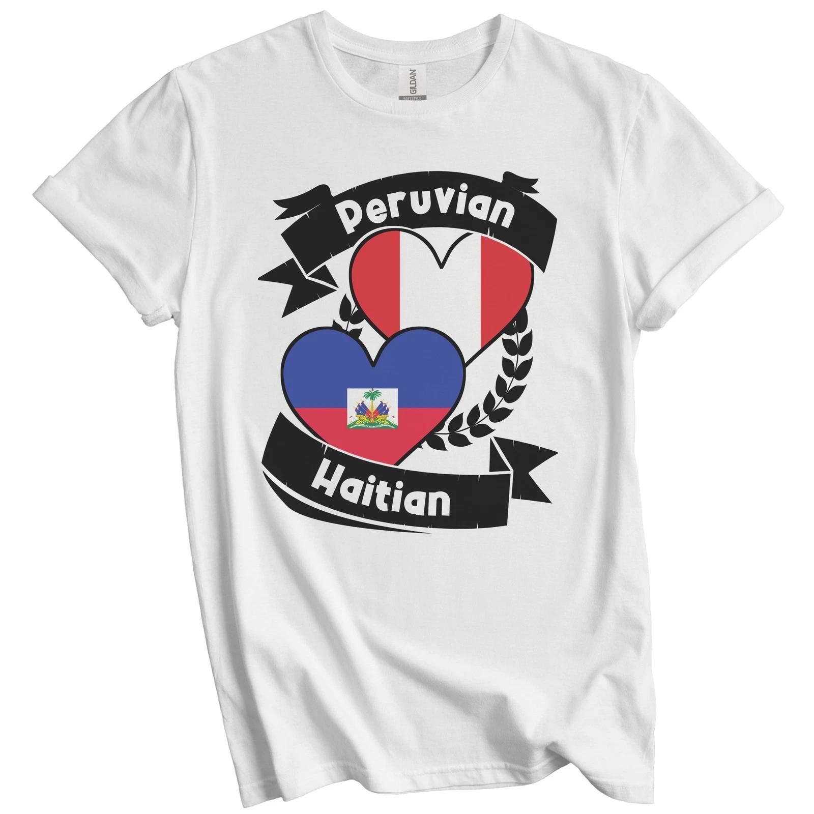 Peruvian Haitian Heart Flags Peru Haiti T-Shirt 4XL