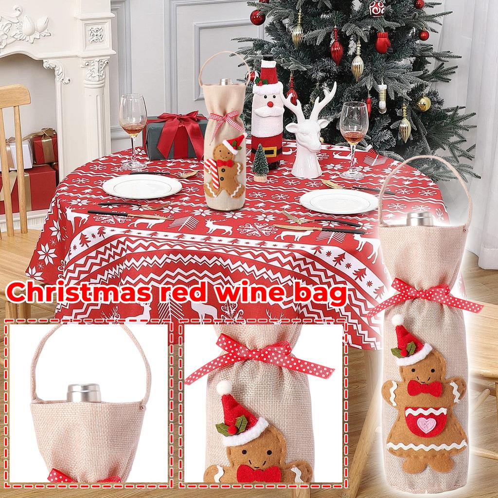 Christmas New Arrival Red Wine Bottle Cover Linen Red Wine Bottle Bag Christmas Dinner Dress Up