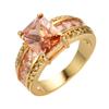 Fashion Exquisite Rectangle Cut Champagne Stone CZ Ring Yellow Gold Color Engagement Princess Love Ring Wedding Band Ring Valentine's Day Gift