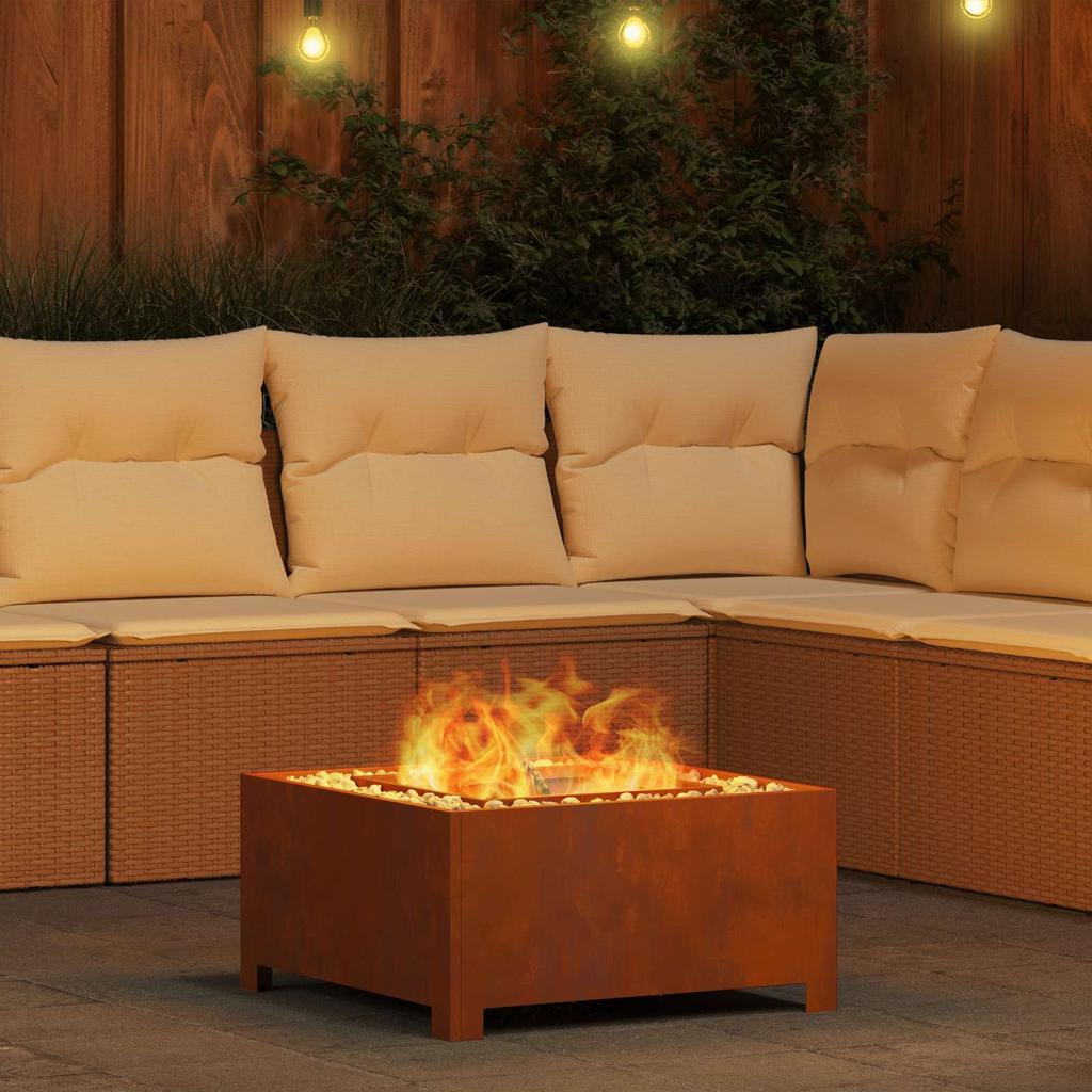 Fire Pit Brown 60 X 60 X 30 Cm Weatherproof Steel
