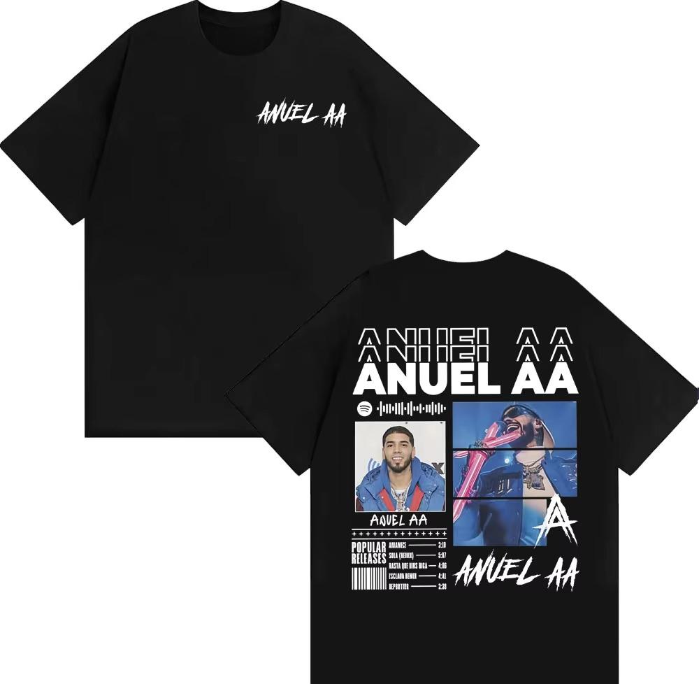 Rapper Anuel AA Rhlm 2 Album Tour Tshirts 2026 Spring Summer Men Fashion Hip Hop High Street ONeck Short Sleeve Top Unisex