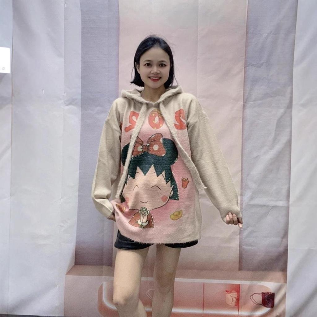 European Plus Size Bun Print Hooded Pullover Sweater - Autumn/Winter 2024 Mink Velvet Knit