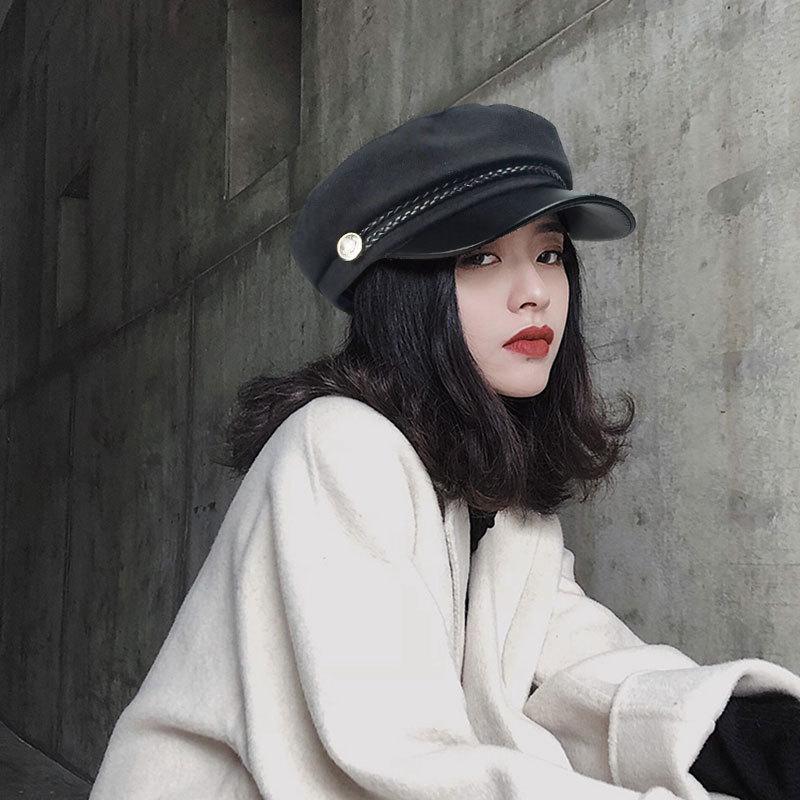 Korean-Style PU Leather Octagonal Beret - Trendy, Retro, Versatile Women's Hat