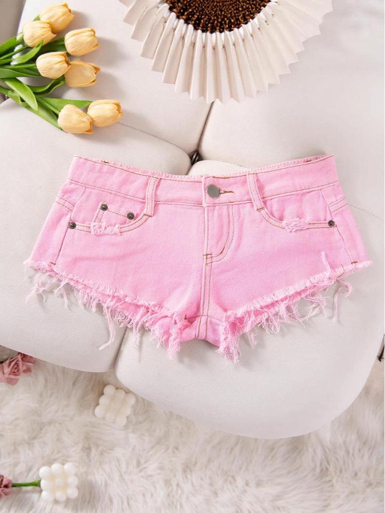 2024 Summer European & American Low-Waist Ripped Women's Denim Hot Pants