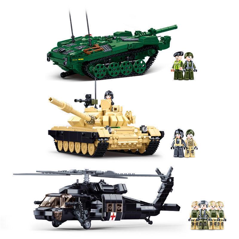 Xiao Luban Military Series: Main Battle Tank & Black Hawk Helicopter Building Block Toys for Boys