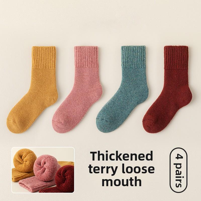 4 Pairs of Female Terry Winter Heating In The Ultra Thick Soft Waxy Held On Wool Tube Socks