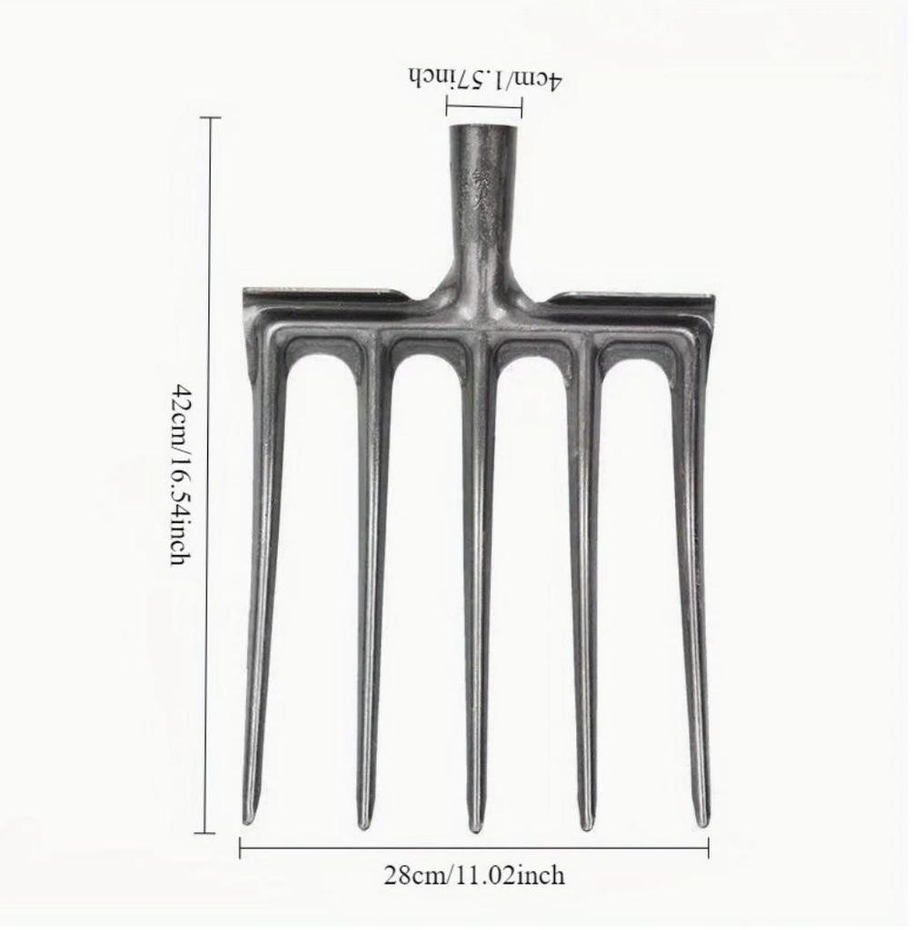 5-Tooth Steel Fork for Soil Loosening and Planting: Ideal for Land Reclamation, Garlic, Onion, Peanut Cultivation, and Compost Digging.