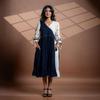 Women's Midi Dress Made of Handwoven Cotton - Black Embroidered Dress, Wrap Style Kala Cotton, Loose Relaxed Fit, Casual Autumn Dress
