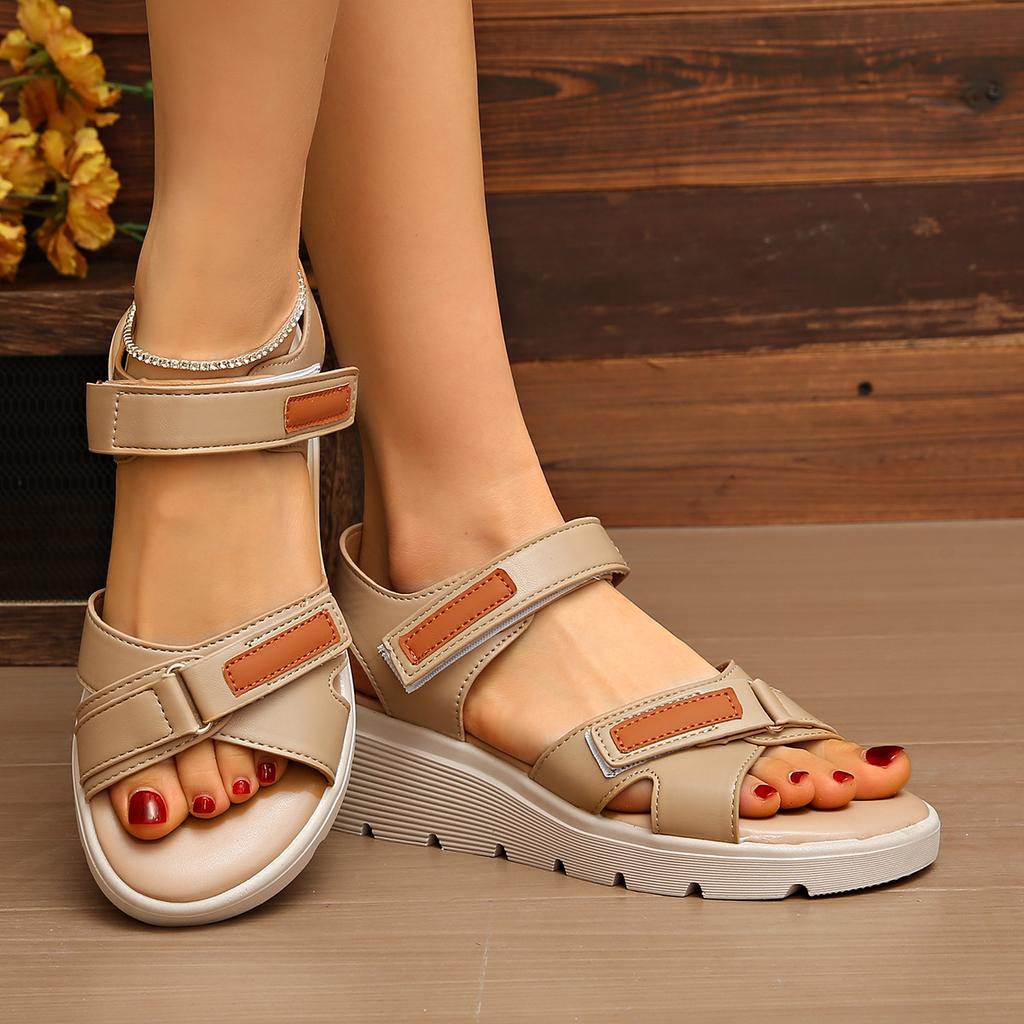 Nya sportiga sandaler för vår och sommar, mode kardborreband damskor muffinplattform strandskor