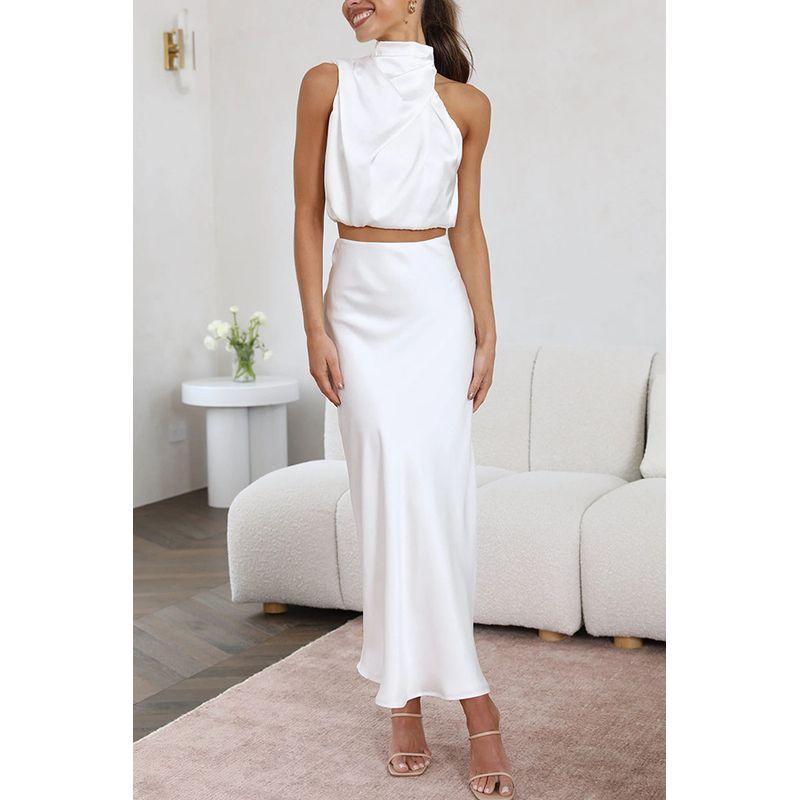 Two Piece Set of Sleeveless Top Andskirt Sleeveless Top and Skirt Two-piece Set