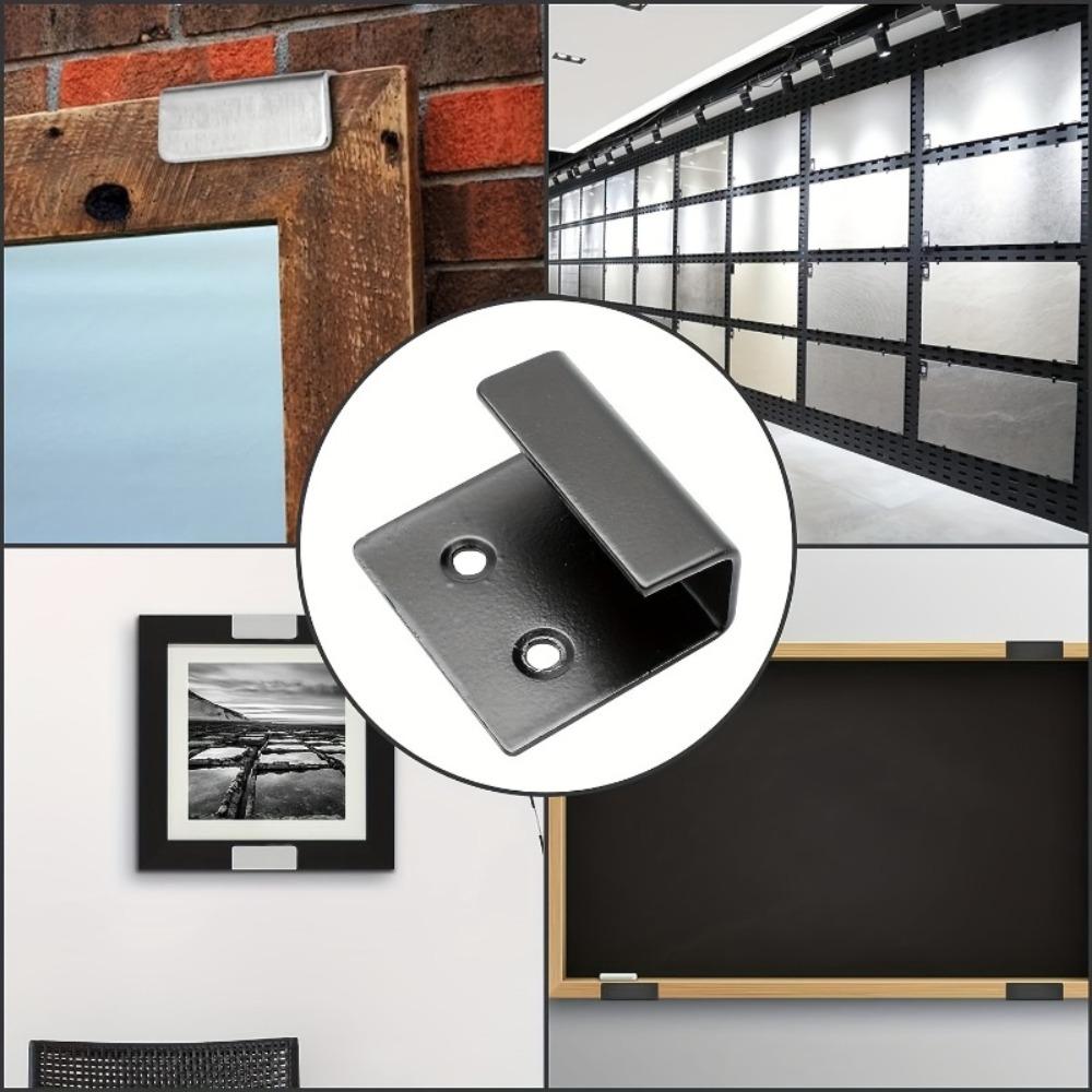 6PCS Black Stainless Steel Tile Display Hook, Wall Mounted Shelf Bracket for Mirror Photo Frame