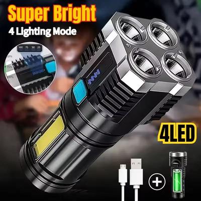 High Power LED Flashlights Camping Torch With 4 Lamp Beads And COB Side Light Rechargeable Portable Hand Lantern 4 Lighting Mode