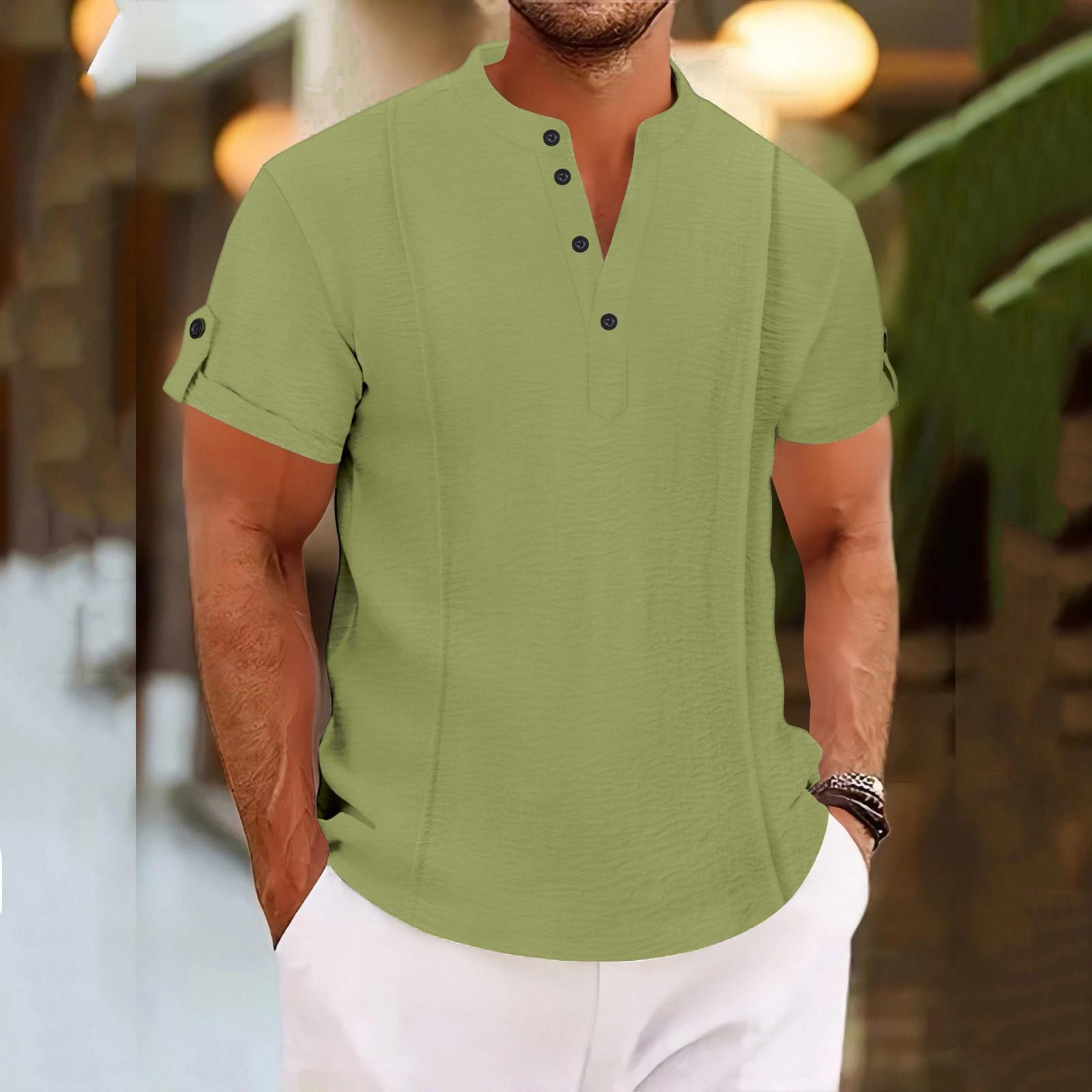 Летняя мужская футболка с воротником-стойкой и коротким рукавом для мужчин L