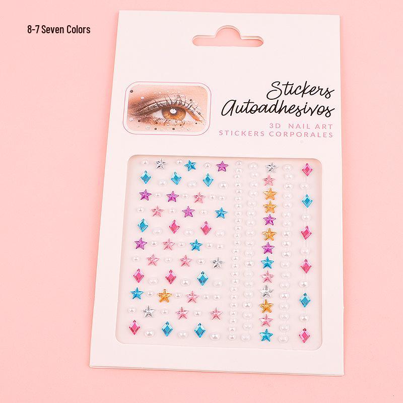 DIY Cross-Border Face, Eye, Brow, and Nail Decor Stickers with Pearls and Diamonds