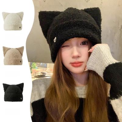 Süße Strickmütze mit Katzenohren für Damen – warmer Pullover mit Ohrenschutz für Herbst/Winter