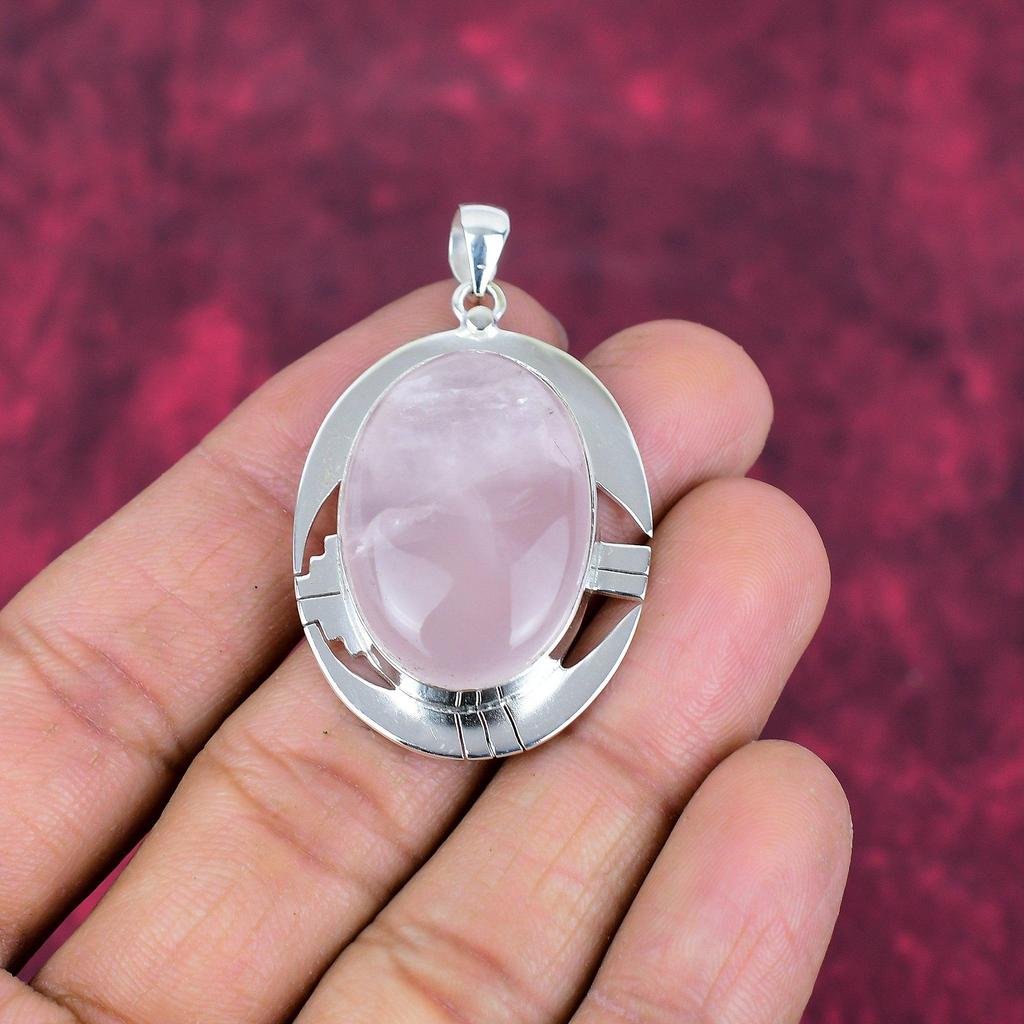 Rosenquarz Schmuck, 925 Sterling Silber Anhänger, handgefertigter Edelsteinschmuck, Geschenke für die Frau, brandneuer Anhänger
