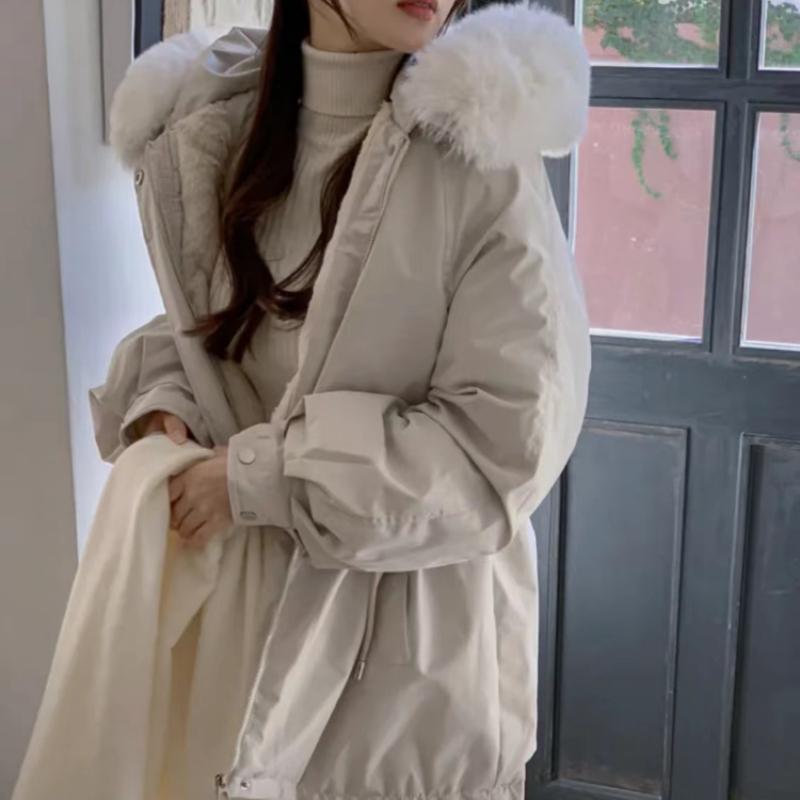 Winter Korean Fashion Warm Elastic Waist Overcoat Women Hoodie Casual Loose Thick Coat Female New Design Aesthetic Long Sleeve Vintage