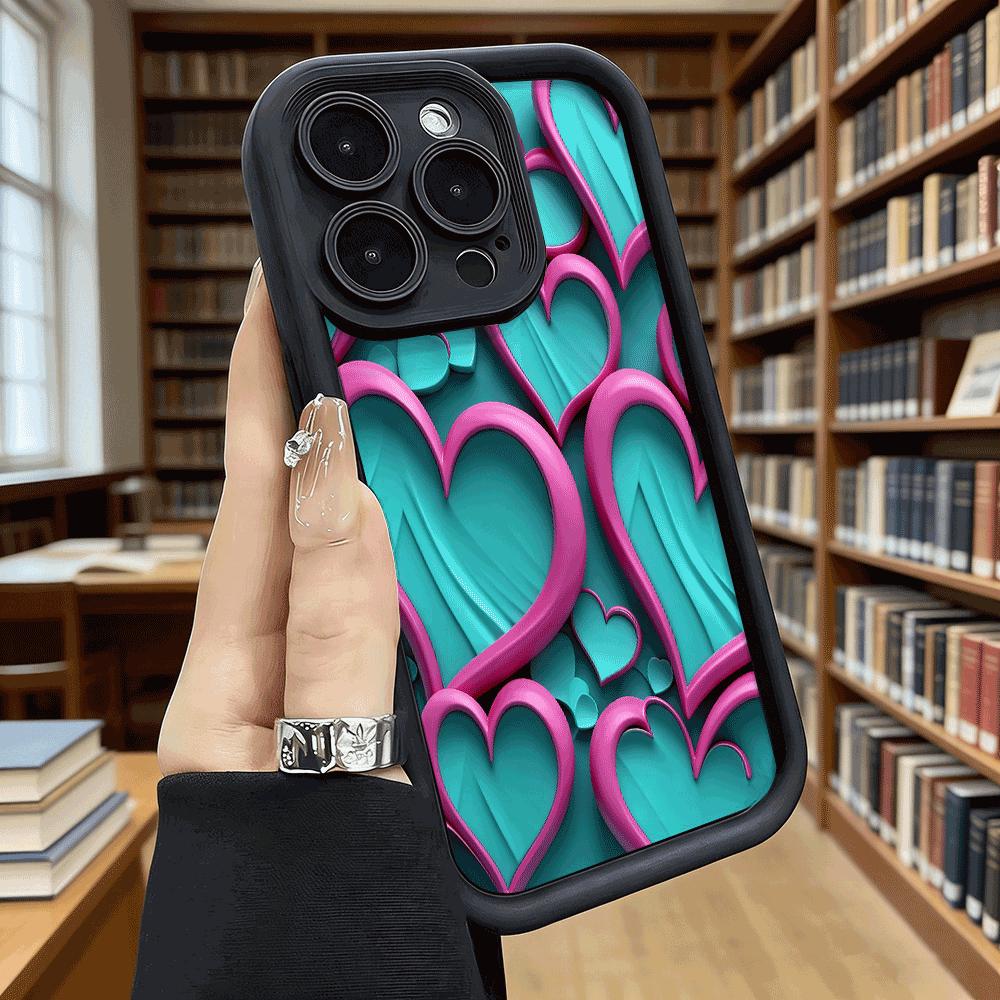 Pink Teal Heart Pattern Shockproof Soft Phone Case For Xiaomi Redmi Note 15 14 13 12 11 10 9 8 Pro Anti-Slip Anti-Fall Cover