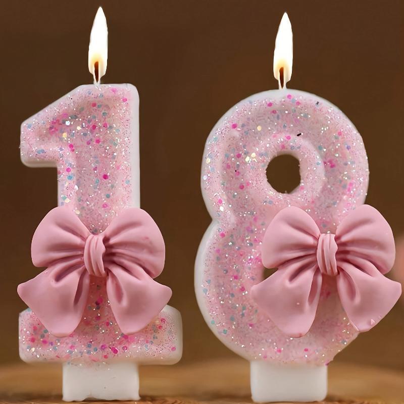 Pink Glitter Number Birthday Candles With Sweet Bow Decor Perfect For Girls Birthday Parties Baby Shower Celebrations