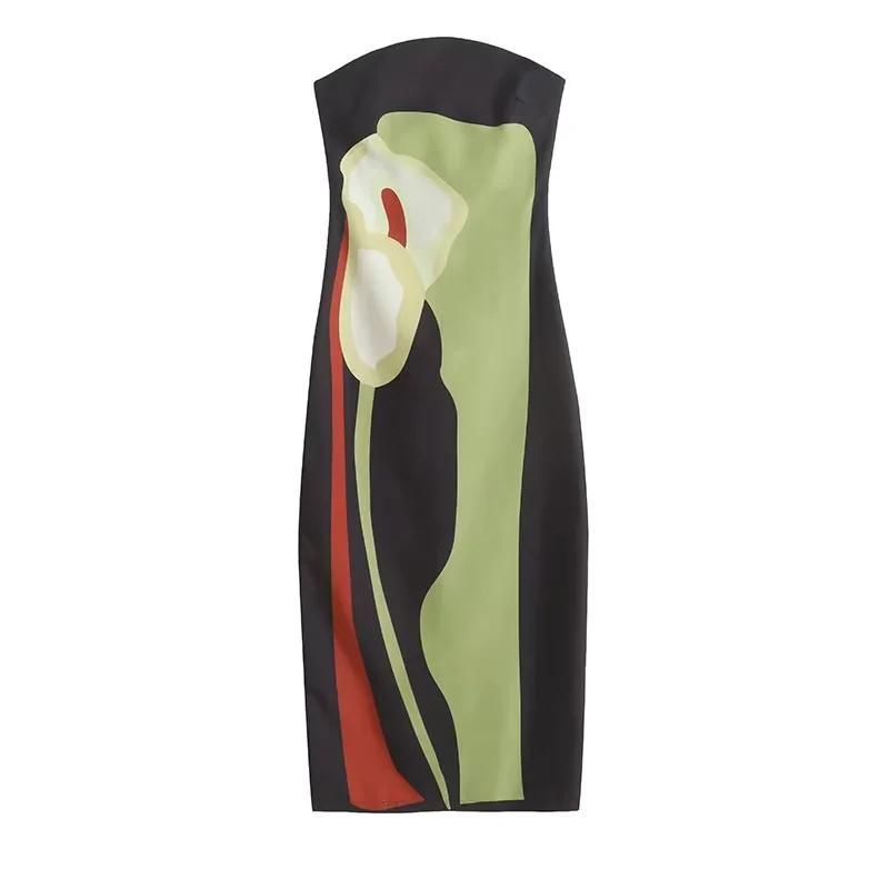 Spring New Women clothes European and American Holiday Style Sexy Backless Slim fit Slimming Sheath Print Tube Top Dress