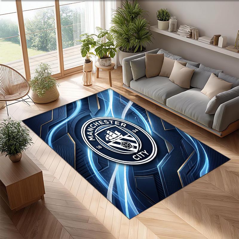 Manchester City Printed Flannel Area Rug Non Slip Soft Polyester Floor Carpet Indoor Decor Mat for Bedroom Living Room Sofa